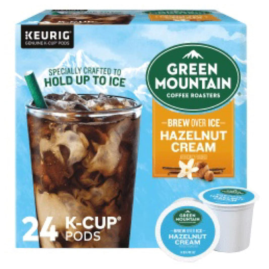 Green Mountain Brew Over Ice Hazelnut Cream Iced Coffee K-Cups, 24 count, medium roast, Keurig compatible.