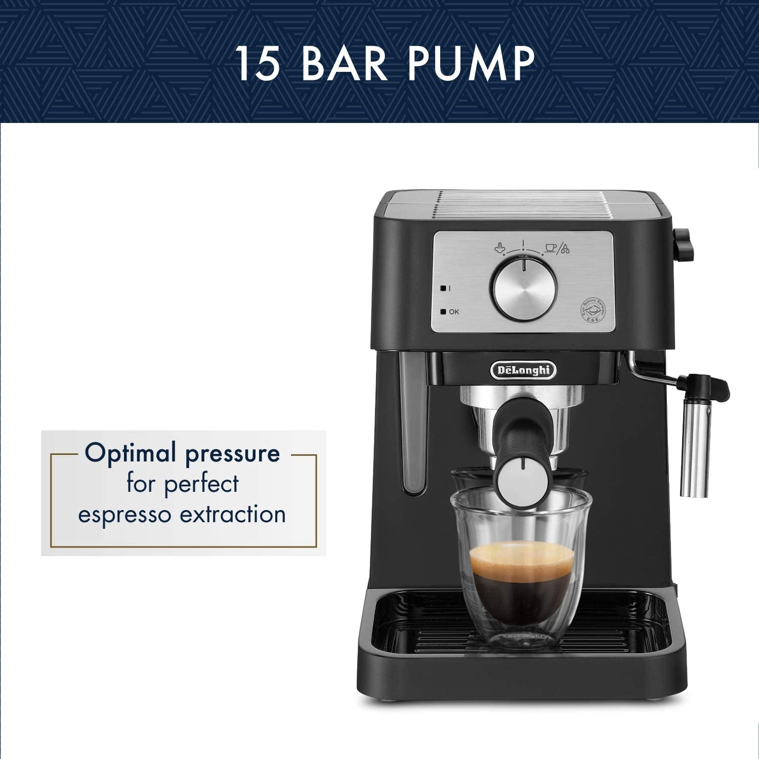 Stilosa Manual Espresso Machine, Latte Maker, Cappuccino Maker, 15 Bar Pump, Milk Frother, Black/Stainless Espresso Machine, EC260BK