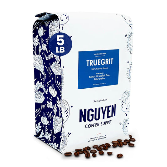 Truegrit Robusta, Medium Roast Whole Coffee Beans, Organic Coffee, Single Origin Vietnamese Coffee, Direct Trade Coffee, High Caffeine Coffee, Roasted in Brooklyn, 5 Ib Bag