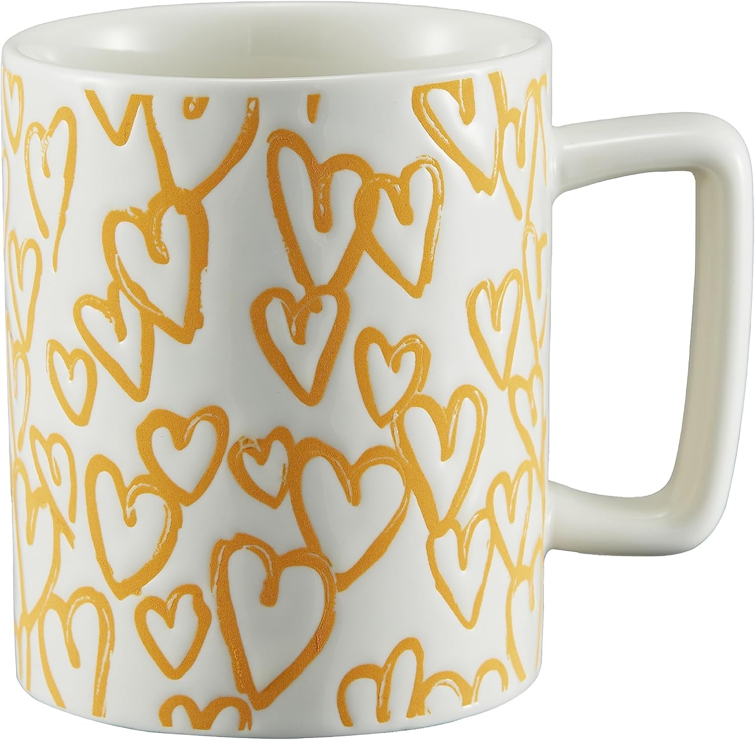 14oz porcelain coffee cup, large yellow ceramic tea cup, heart-shaped pattern mug, dishwasher safe belly mug, cappuccino latte mug, microwave-safe coffee mug, ceramic milk cup, large capacity coffee cup, gift mug for couples, stylish coffee tea cup.