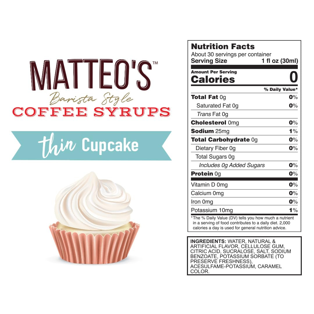 Sugar-free coffee syrup, Thin cupcake flavour syrup, Keto-friendly coffee syrup, 33.8 oz syrup bottle, Barista-style coffee syrup