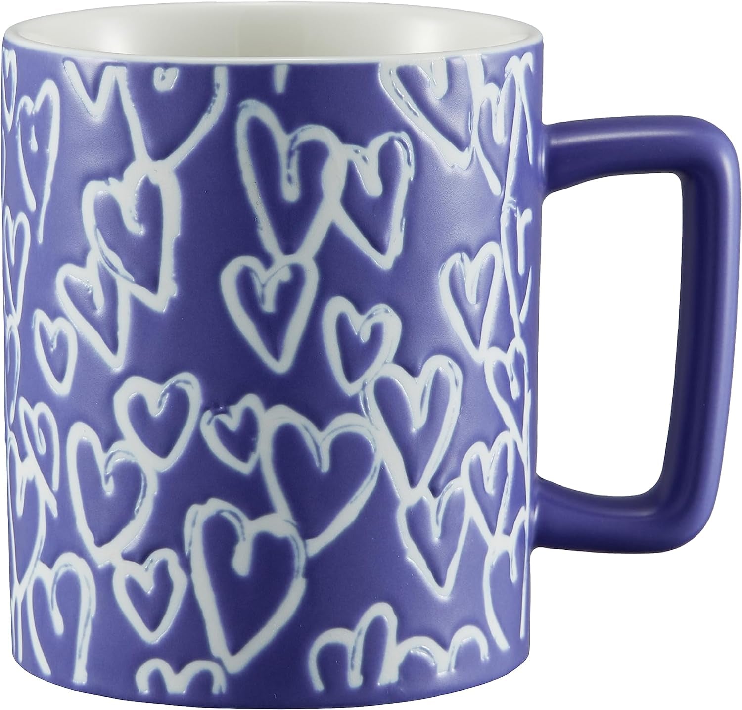 14oz porcelain coffee cup, large ceramic mug with heart pattern, blue tea cup, dishwasher and microwave safe coffee mug, latte cappuccino cup for gifts, elegant coffee mugs for home or office.