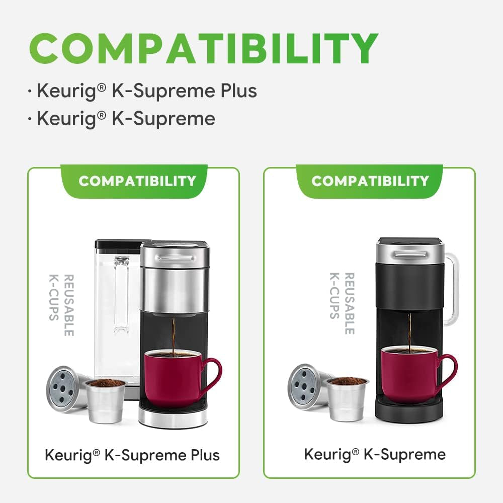 Stainless Steel Reusable K Cups, Keurig Supreme reusable pods, refillable coffee pod filter, eco-friendly K cups, BPA-free coffee pods, dishwasher safe K cup filter, Keurig Supreme accessories