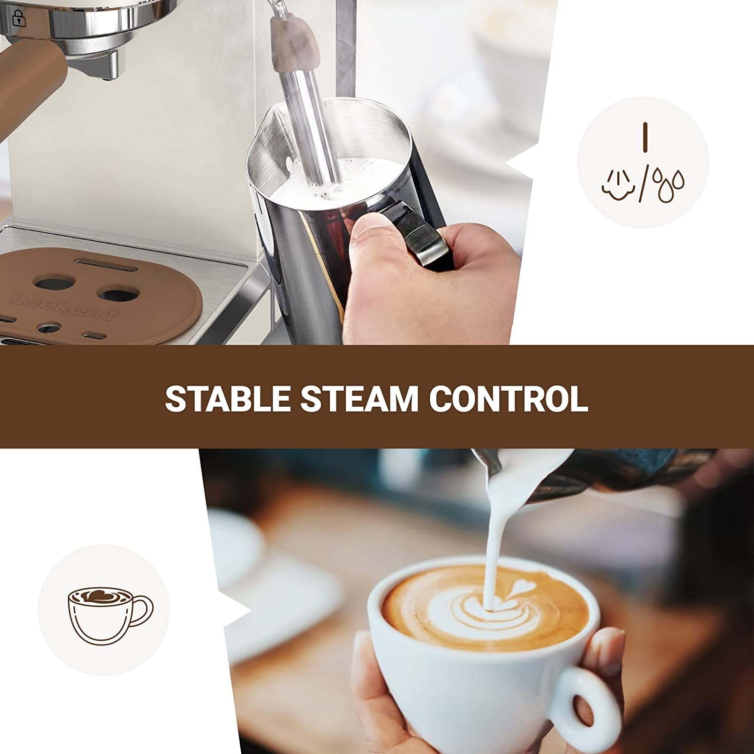 Espresso Machine, 20 Bar Espresso Maker, Milk Frother Steam Wand, Home Coffee Machine, Latte Cappuccino Maker, Pear White, Stainless Steel