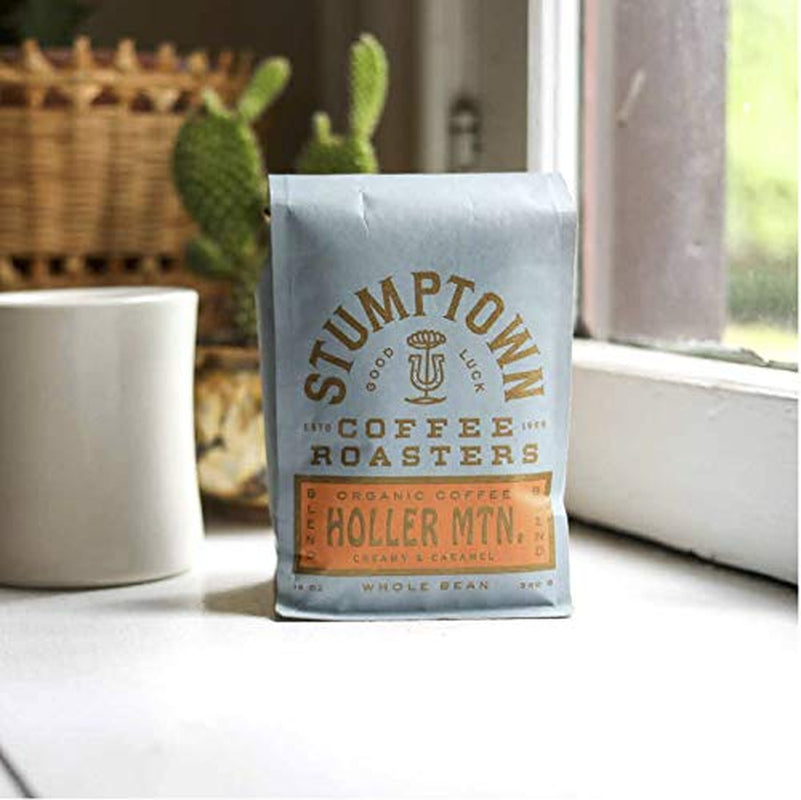 Medium roast organic whole bean coffee, Holler Mountain coffee with citrus, caramel, and hazelnut notes, direct trade Arabica coffee, Stumptown organic coffee bag, 12 oz whole bean coffee.