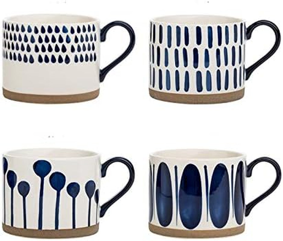 Set of 4 hand-painted porcelain ceramic mugs, each holding 15 oz, ideal for coffee, tea, or soup. Microwave, dishwasher, freezer, and oven safe, made from non-toxic materials, perfect for gifting or everyday use.