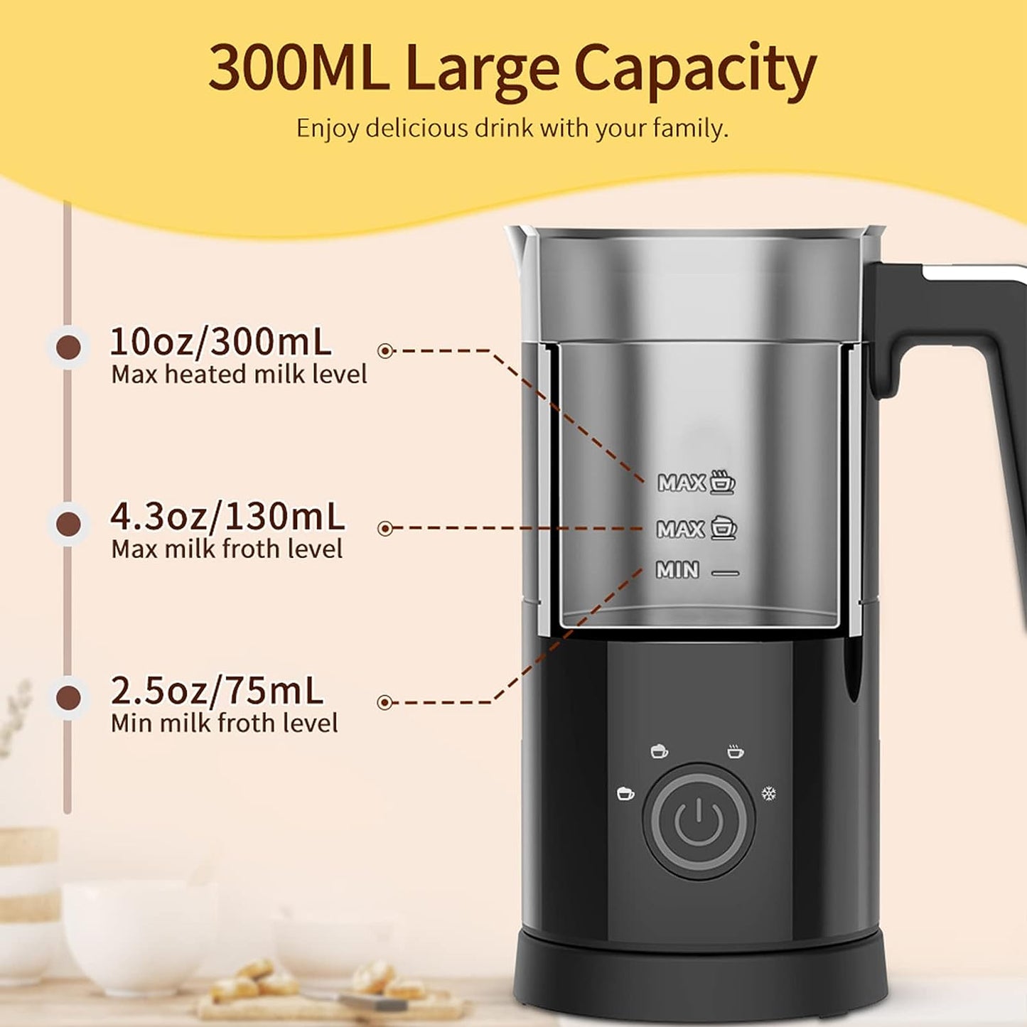 4-in-1 Electric Milk Frother, 10Oz/350Ml, Milk Steamer, Hot and Cold Foam Maker