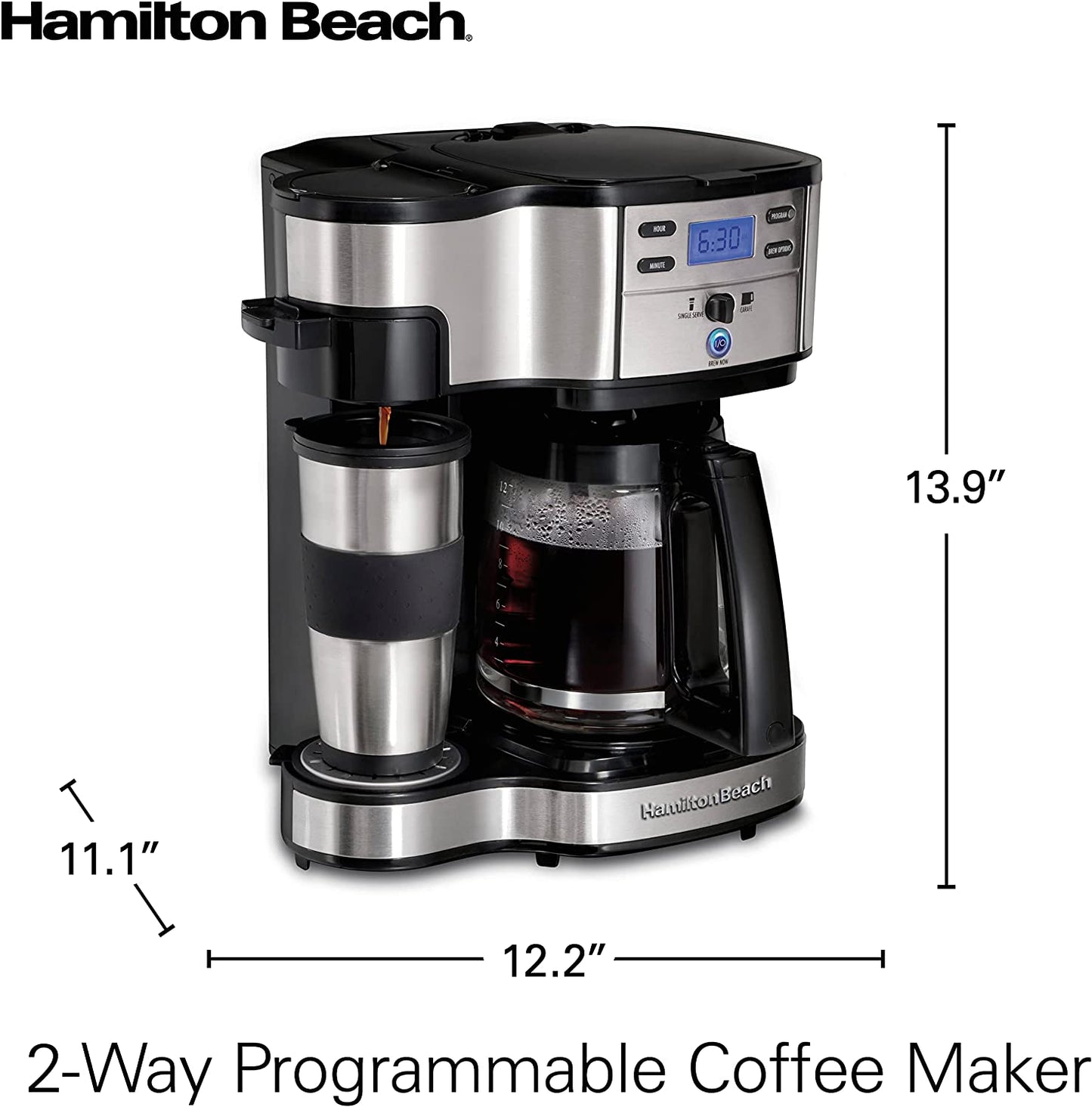 2-Way 12-Cup Programmable Coffee Maker, Single Serve Machine, Glass Carafe, Auto Pause and Pour, Black, Hamilton Beach 49980R