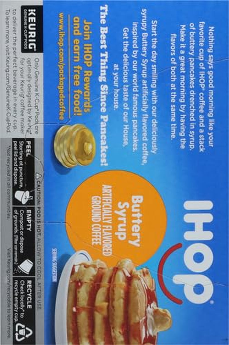 IHOP Buttery Syrup Keurig K-Cup Coffee Pods, IHOP coffee pods 10 count box, buttery syrup flavored coffee pods, IHOP syrup coffee, recyclable coffee pods, premium Arabica coffee pods, IHOP pancake inspired coffee, single-serve Keurig coffee pods, Kosher certified coffee pods, IHOP menu-inspired coffee