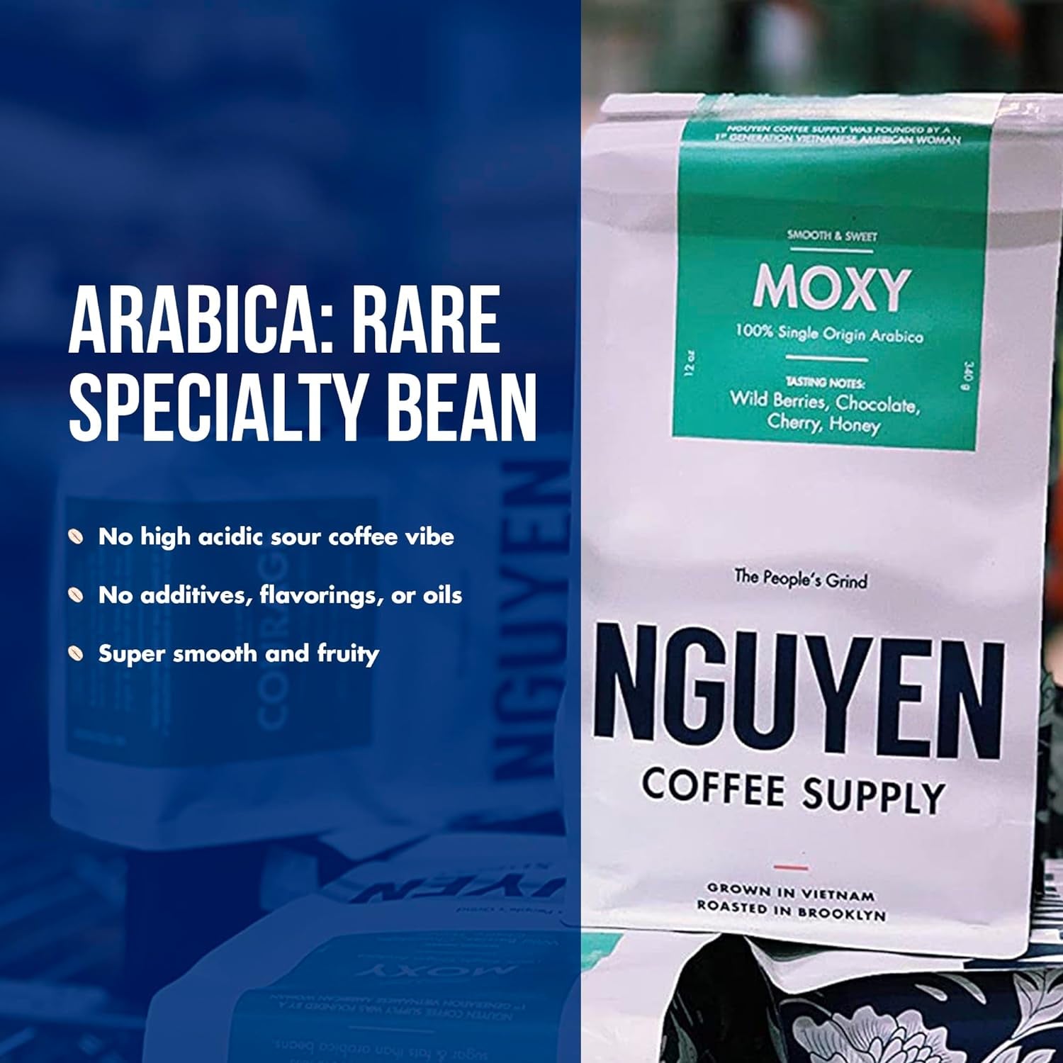 Moxy Arabica, Medium Roast Whole Coffee Beans, Organic Coffee, Single Origin Vietnamese Coffee, Direct Trade Coffee, High Caffeine Coffee, Roasted in Brooklyn, 5 Ib Bag