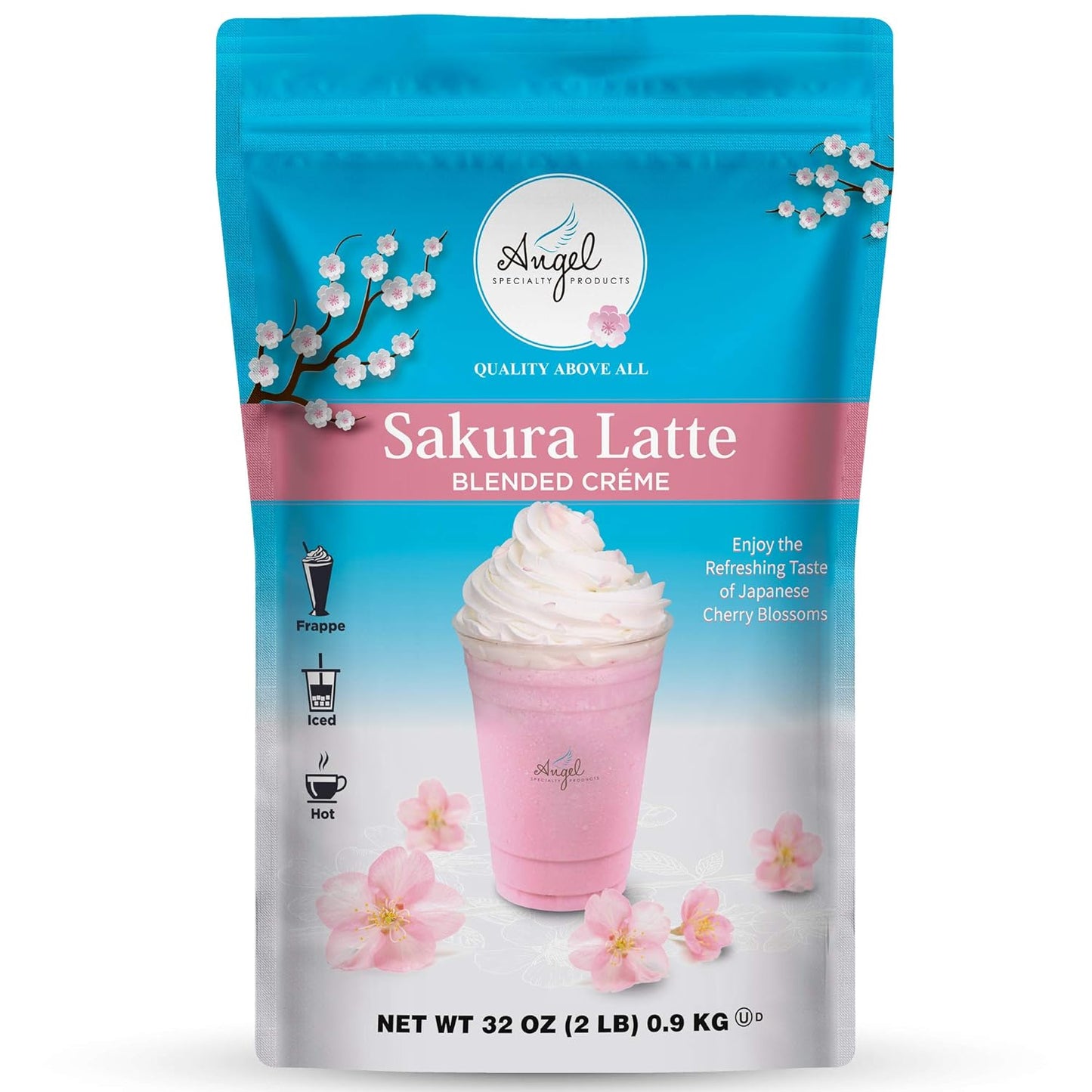 Sakura Latte Blended Crème, 2 LB, Japanese Cherry Blossom, Instant Powder Mix, 22 Servings