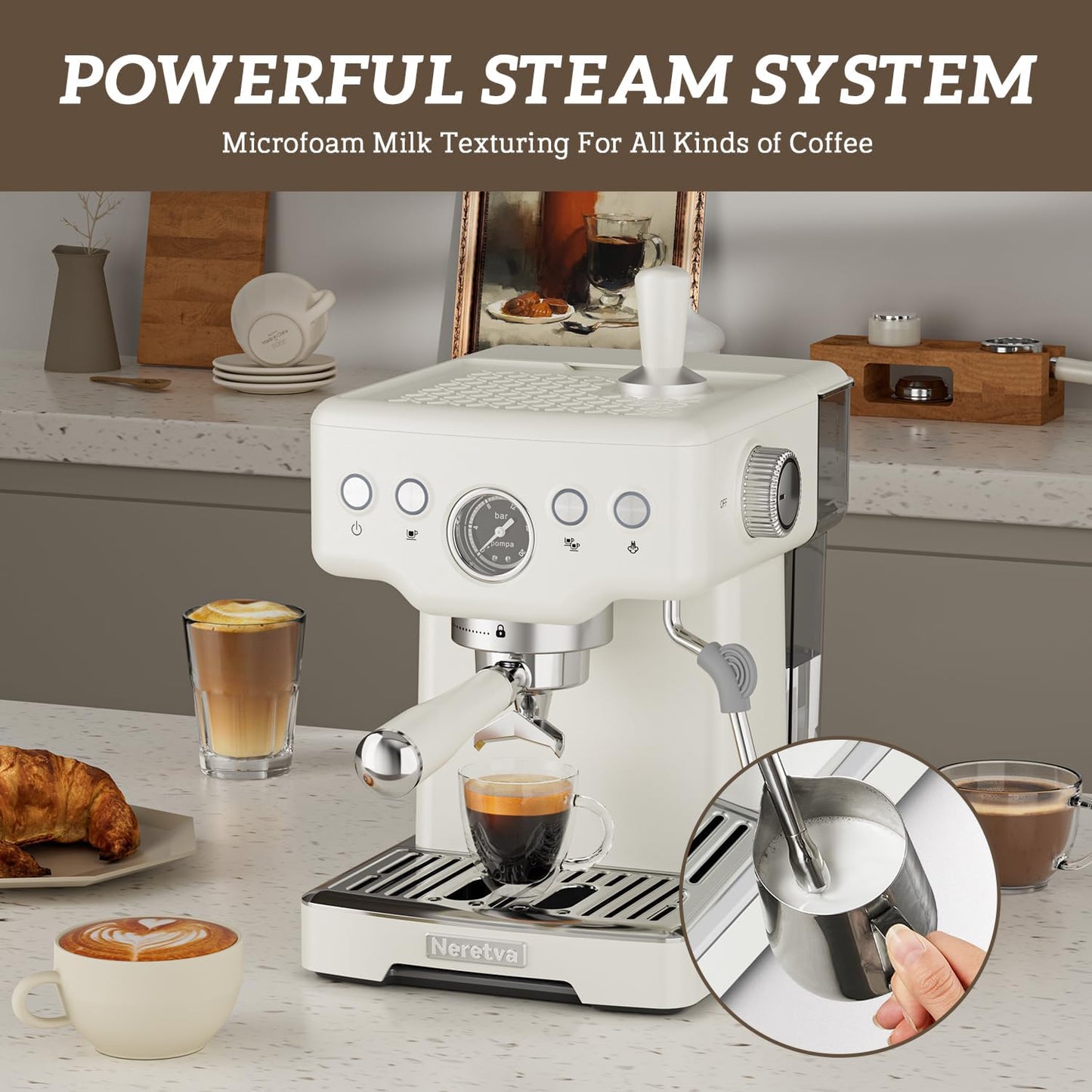 Espresso Machine, 15 Bar Coffee Machine, Milk Frother Steam Wand, Professional Coffee Maker, Home Barista Espresso Machine