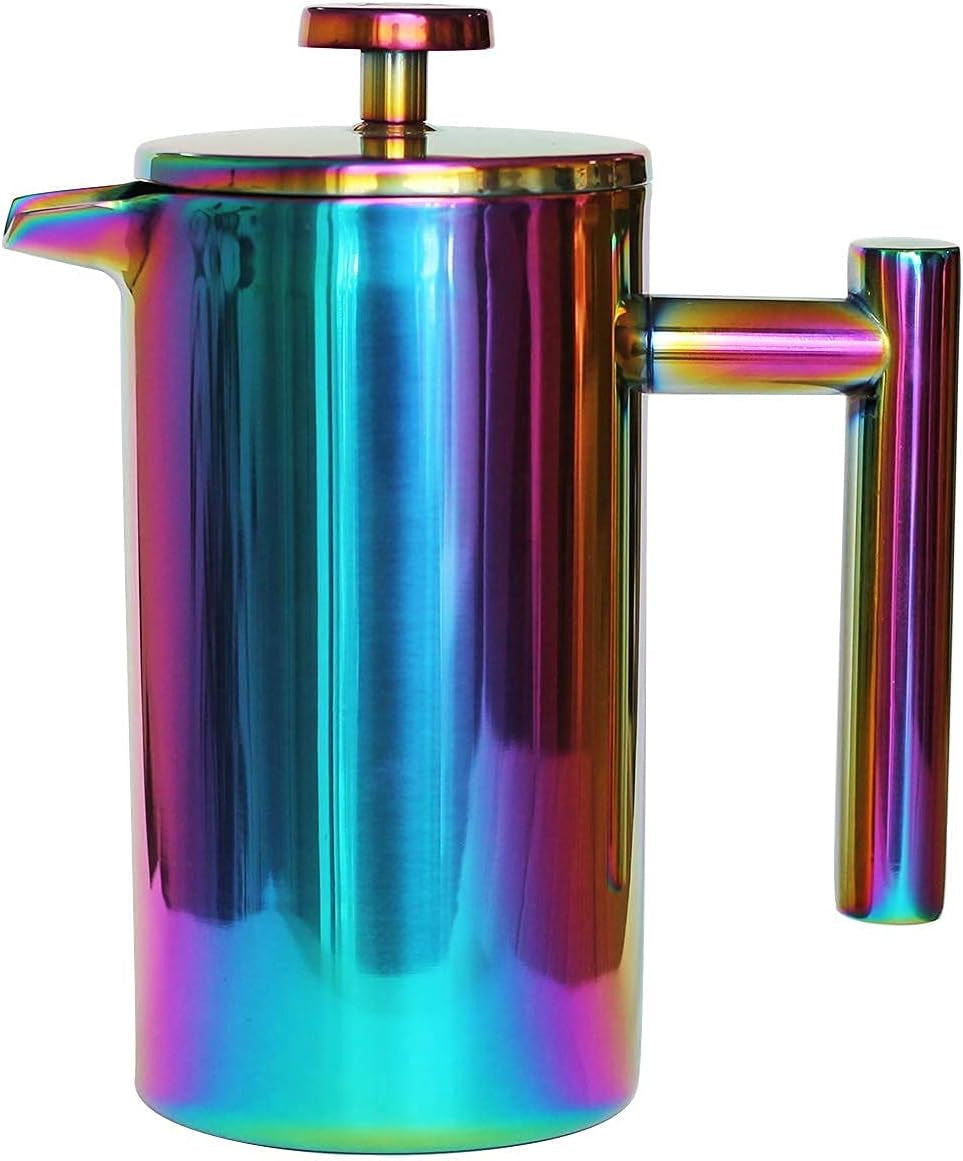 Rainbow Stainless Steel French Press Coffee Maker, Double Walled Coffee Press, 34 Oz French Press, Durable French Press with 3-Layer Filter, Large Capacity Coffee Press