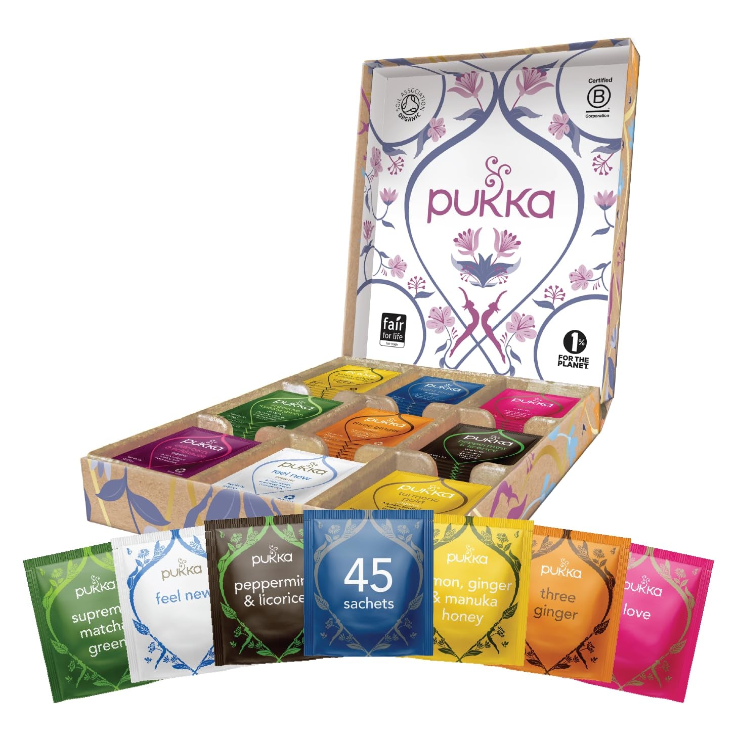 Pukka Tea Gift Box, Herbal Wellness Tea, Organic Self Care Selection, 45 Tea Bags, 9 Flavors