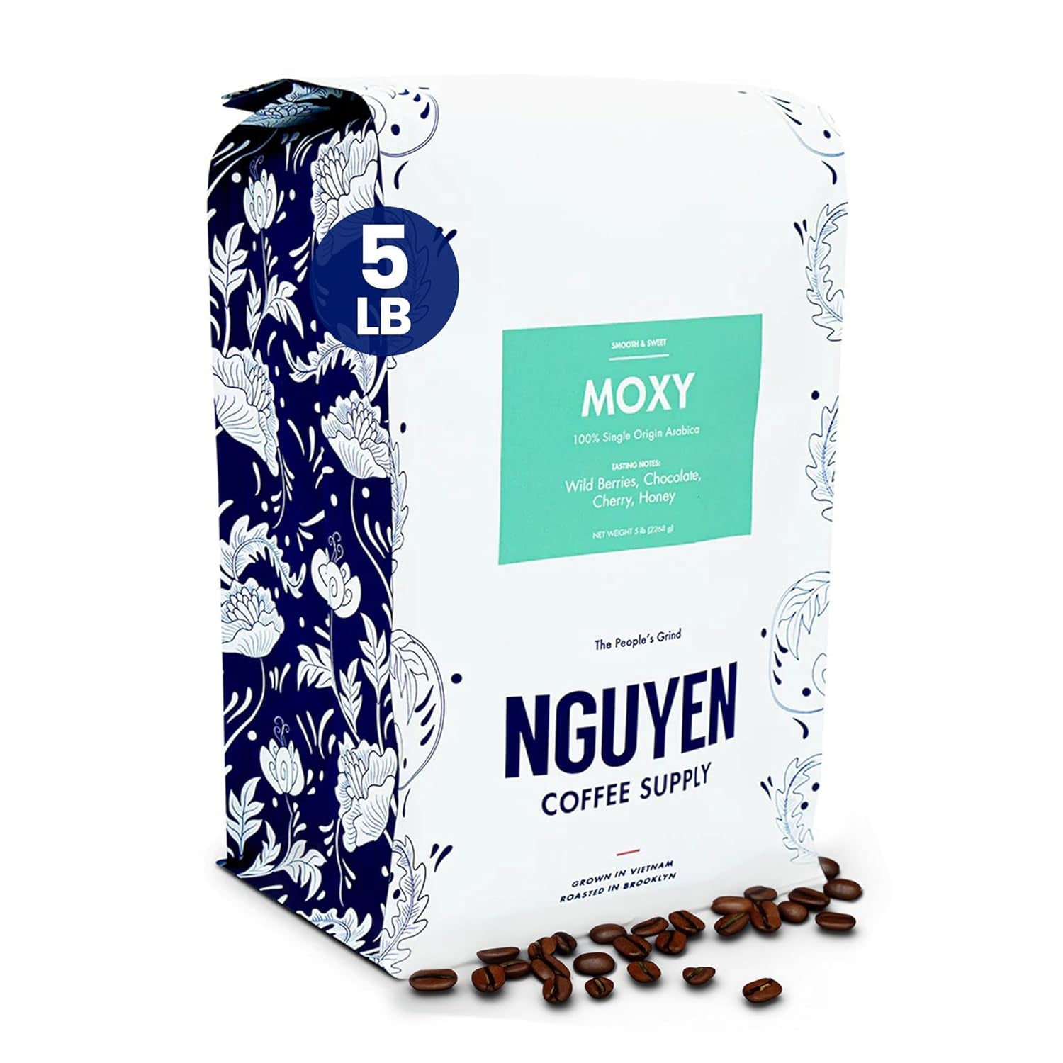 Moxy Arabica, Medium Roast Whole Coffee Beans, Organic Coffee, Single Origin Vietnamese Coffee, Direct Trade Coffee, High Caffeine Coffee, Roasted in Brooklyn, 5 Ib Bag