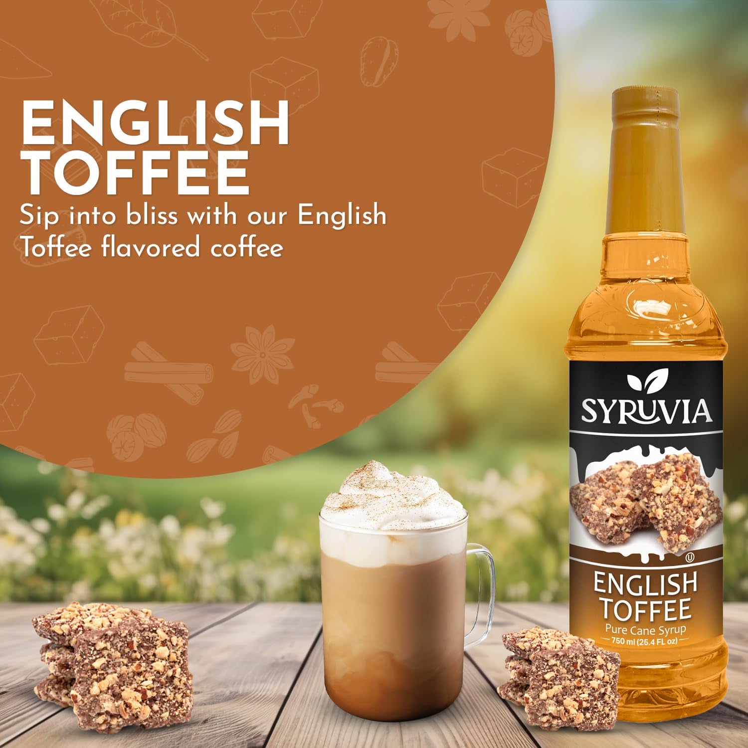  English Toffee Coffee Syrup, 25.4 oz premium coffee syrup, Kosher coffee syrup, gluten-free coffee syrup, no coloring coffee syrup, toffee flavoring syrup