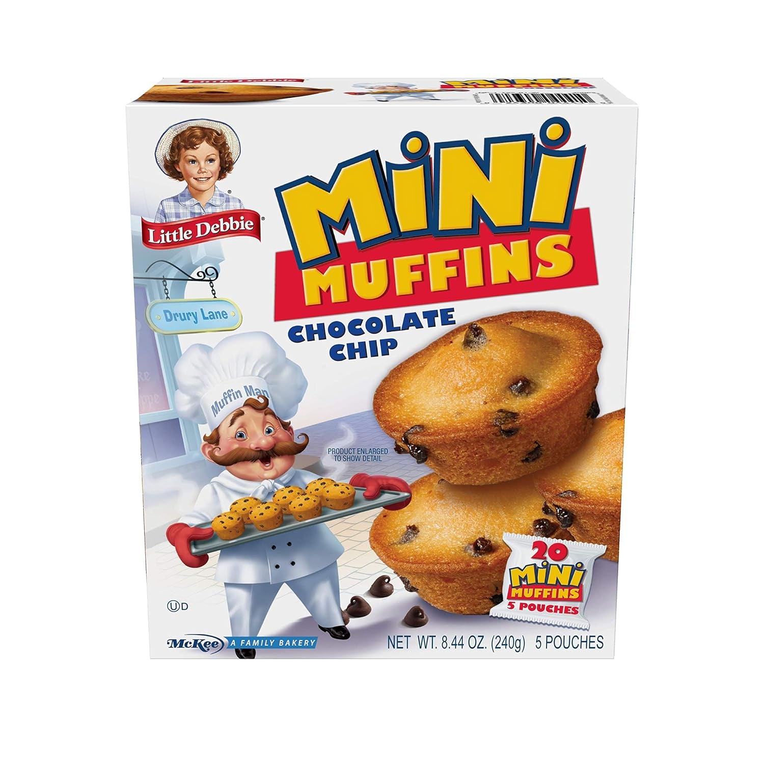 Chocolate Chip Mini Muffins, Little Debbie muffins, mini chocolate chip muffins, snack muffins, grab-and-go muffins, 8.44 oz muffin box