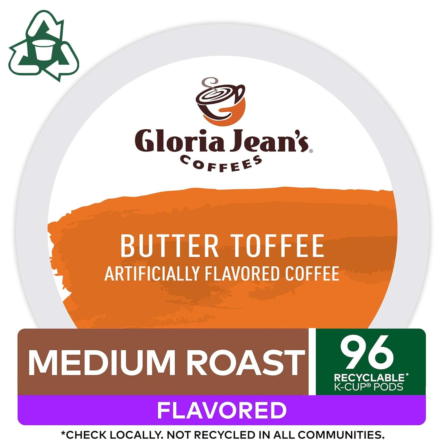  Butter Toffee K-Cup Pods, Medium Roast Coffee, 96 Count (4 Packs of 24), Gloria Jean’s Coffees