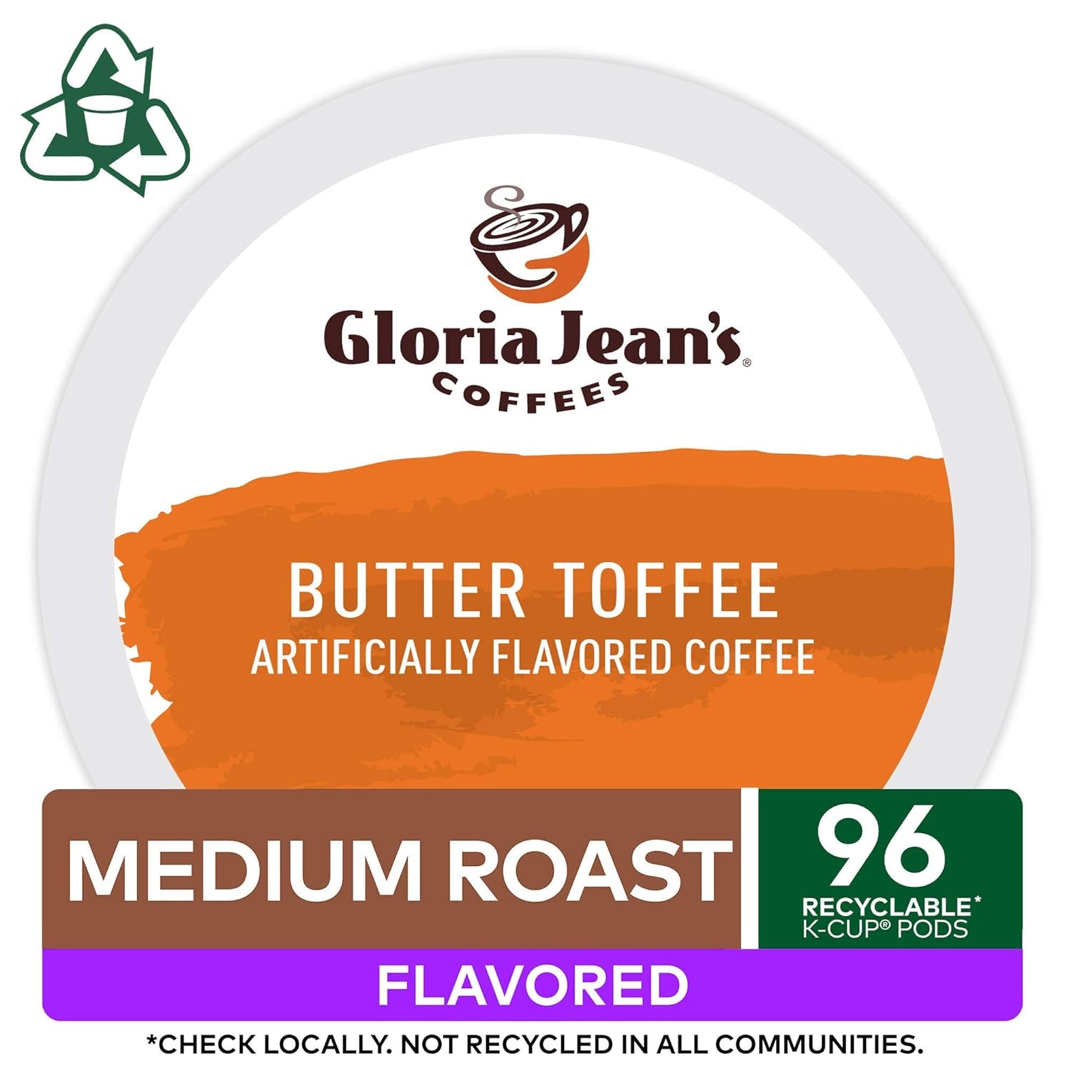  Butter Toffee K-Cup Pods, Medium Roast Coffee, 96 Count (4 Packs of 24), Gloria Jean’s Coffees