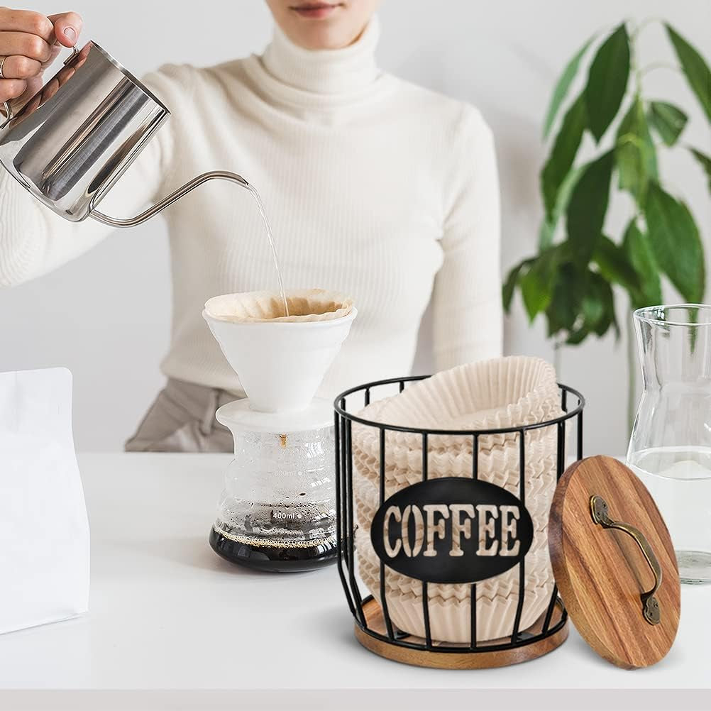 Coffee filter holder with lid, large capacity coffee pod organizer, kitchen countertop storage, coffee station decor