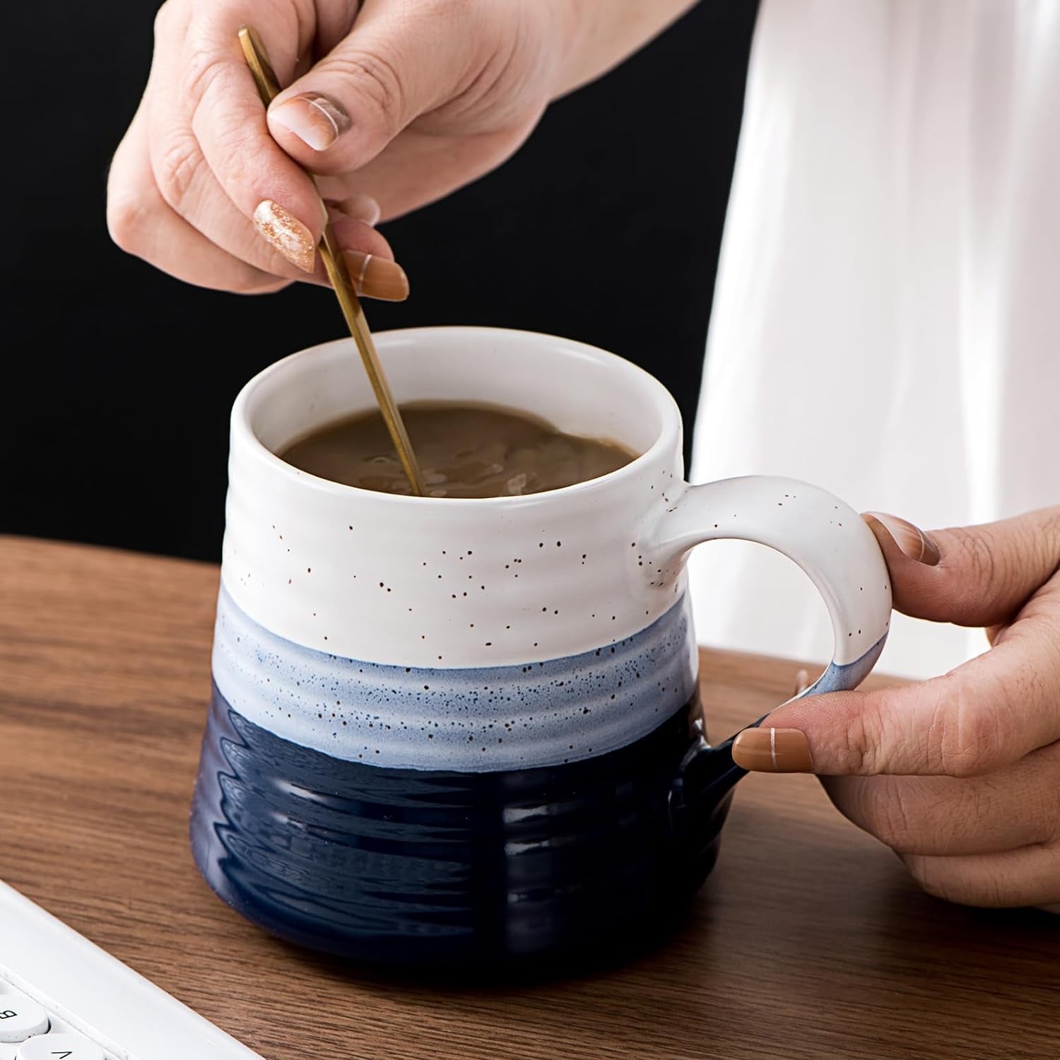 Large ceramic coffee mug, Blue stoneware mug, 16 oz coffee mug, Dishwasher and microwave safe mug, Handcrafted ceramic mug, Gift-worthy coffee mugs, Office coffee mug, Home kitchen mugs, Elegant stoneware mugs, Large blue coffee cup.