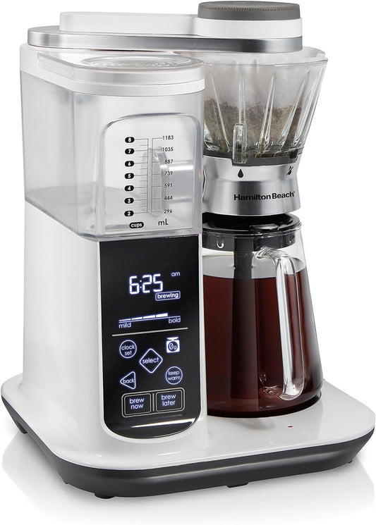 programmable coffee maker, manual pour-over dripper, integrated scale coffee maker, 8-cup coffee brewer, Hamilton Beach pour-over coffee maker