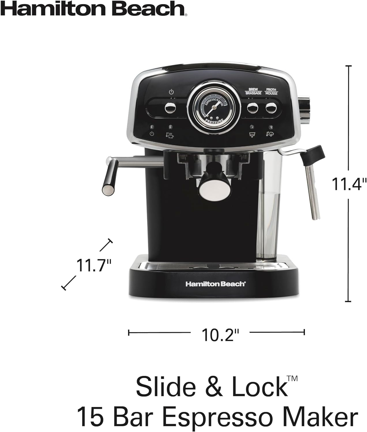 Slide & Lock Espresso Machine, 15 Bar Pump Espresso Maker, Milk Frother Steam Wand, Compact Retro Espresso Machine, Two Spout Espresso Maker