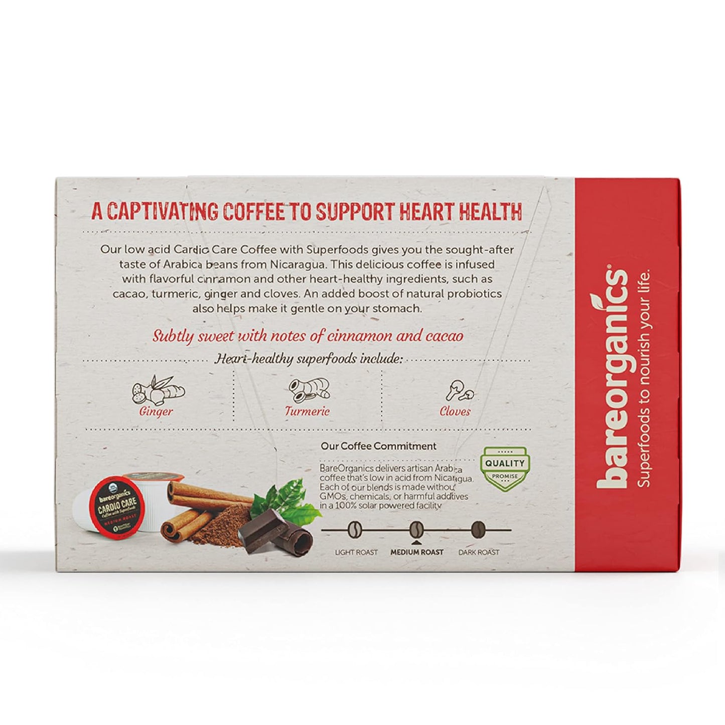 Cardio care coffee pods, Organic coffee with probiotics, Keurig compatible coffee, Superfood infused coffee, Heart health coffee pods, Vegan friendly coffee, Gluten free coffee, Probiotic coffee for digestion, Cacao cinnamon coffee, Fair trade organic coffee.