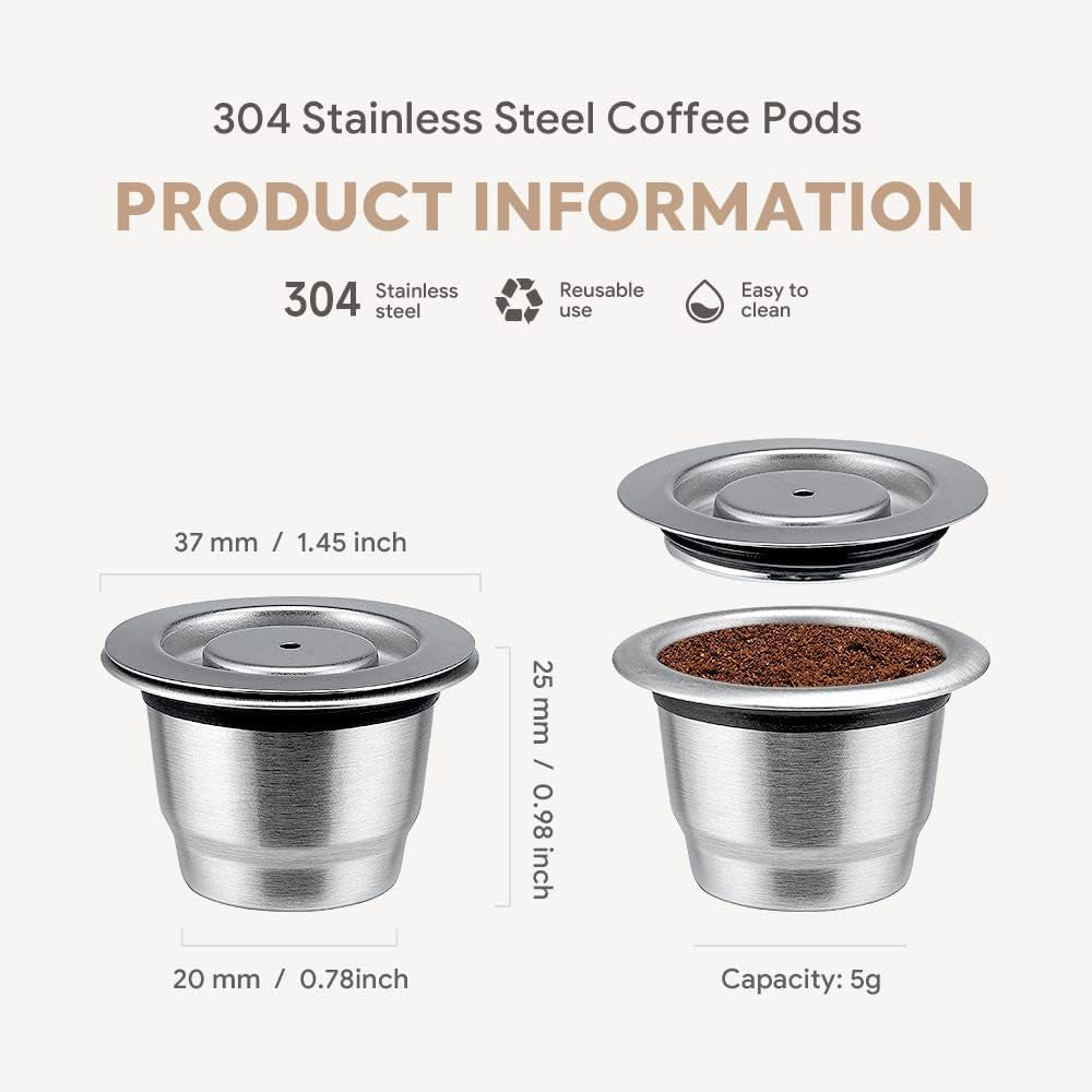 Stainless Steel Refillable Coffee Capsules, Nespresso Original Line Reusable Pods, Eco-Friendly Coffee Pods, 4Y Crema Coffee Capsules, Durable Coffee Pods