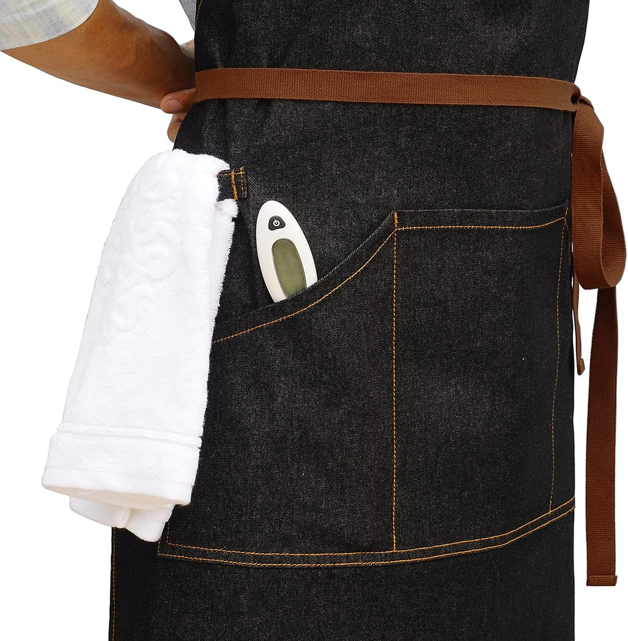 Denim Kitchen Apron with Pockets and Adjustable Neck Straps for Men and Women