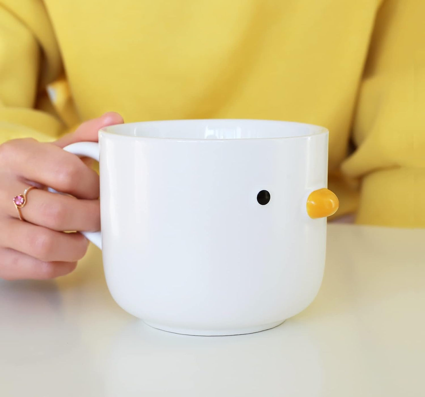 Large breakfast mug, handmade duck cup, ceramic coffee mug, 22 oz oversized cereal cup, creative chick mug, cute gift for family and friends.