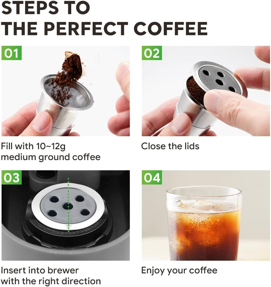 Stainless Steel Reusable K Cups, Keurig Supreme reusable pods, refillable coffee pod filter, eco-friendly K cups, BPA-free coffee pods, dishwasher safe K cup filter, Keurig Supreme accessories